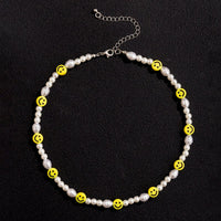 Thumbnail for Chic Smiley Pearl Chain Choker Necklace - ArtGalleryZen