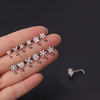 Thumbnail for Chic Stainless Steel CZ Inlaid Floral Butterfly Heart Star Nose Piercing Nose Stud - ArtGalleryZen