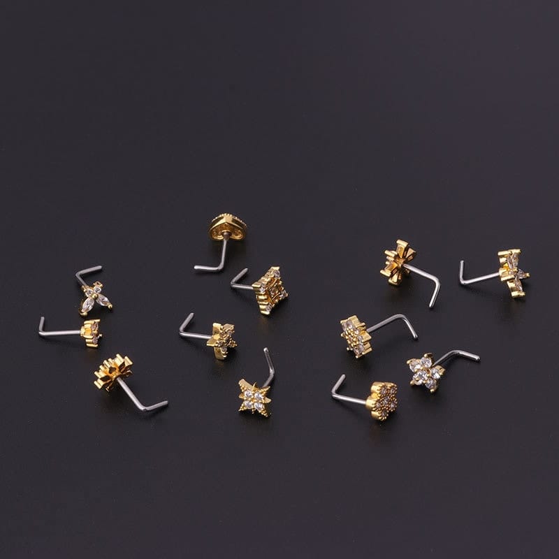 Chic Stainless Steel CZ Inlaid Floral Butterfly Heart Star Nose Piercing Nose Stud - ArtGalleryZen
