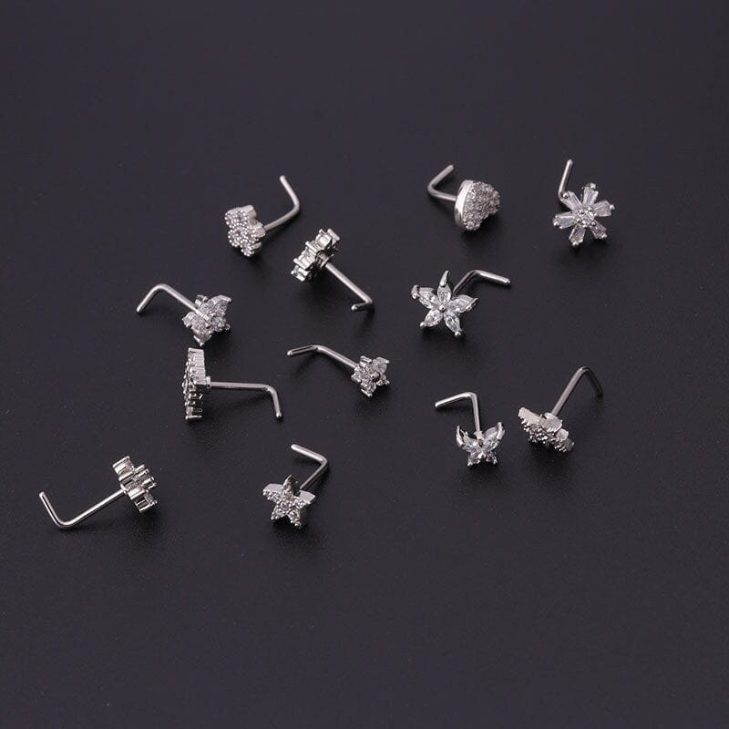 Chic Stainless Steel CZ Inlaid Floral Butterfly Heart Star Nose Piercing Nose Stud - ArtGalleryZen