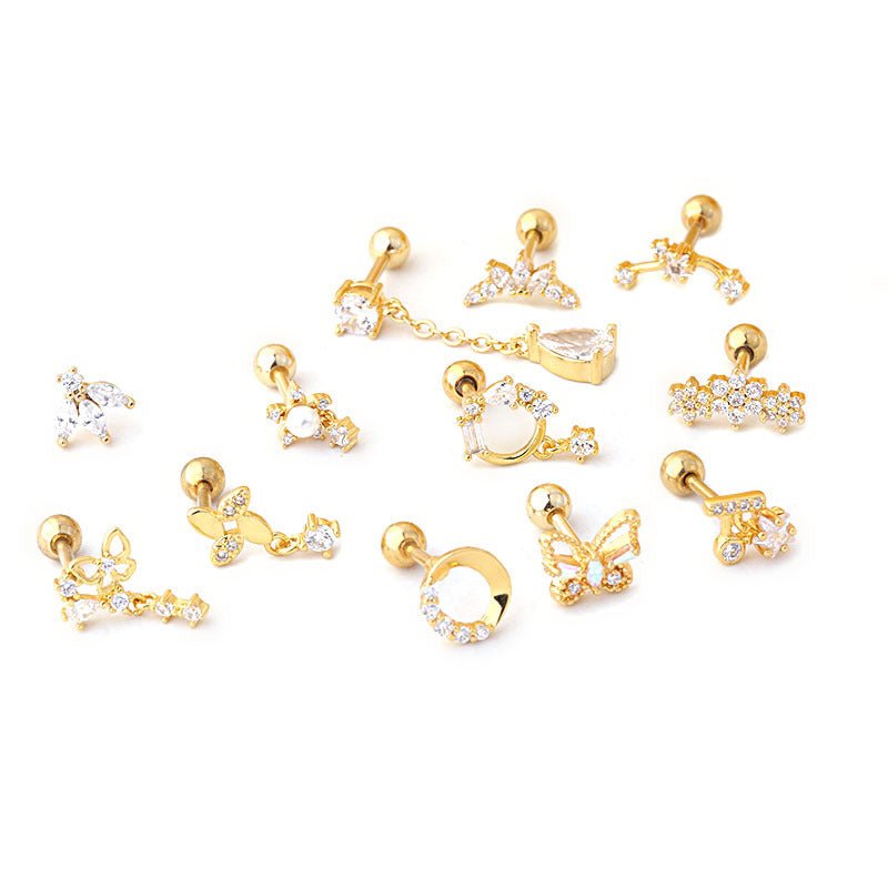 Chic Surgical Steel Rhinestone Inlaid Helix Piercing Stud - ArtGalleryZen