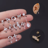 Thumbnail for Chic Surgical Steel Rhinestone Inlaid Helix Piercing Stud - ArtGalleryZen