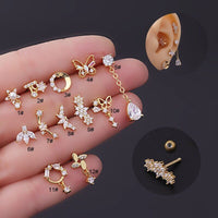 Thumbnail for Chic Surgical Steel Rhinestone Inlaid Helix Piercing Stud - ArtGalleryZen