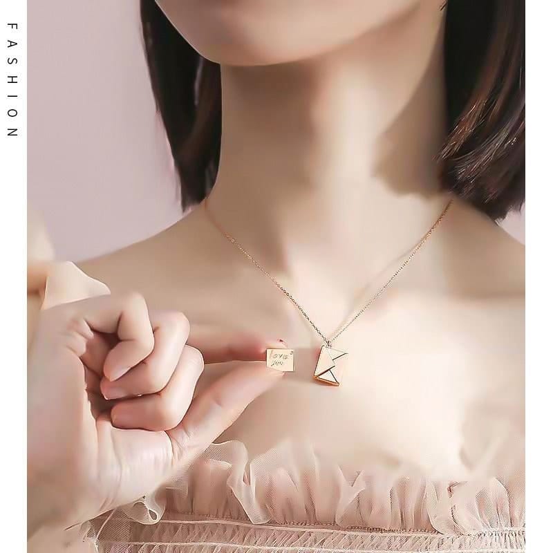 Chic Titanium Steel Envelope Locket Pendant With LOVE YOU Letter Chain Necklace - ArtGalleryZen