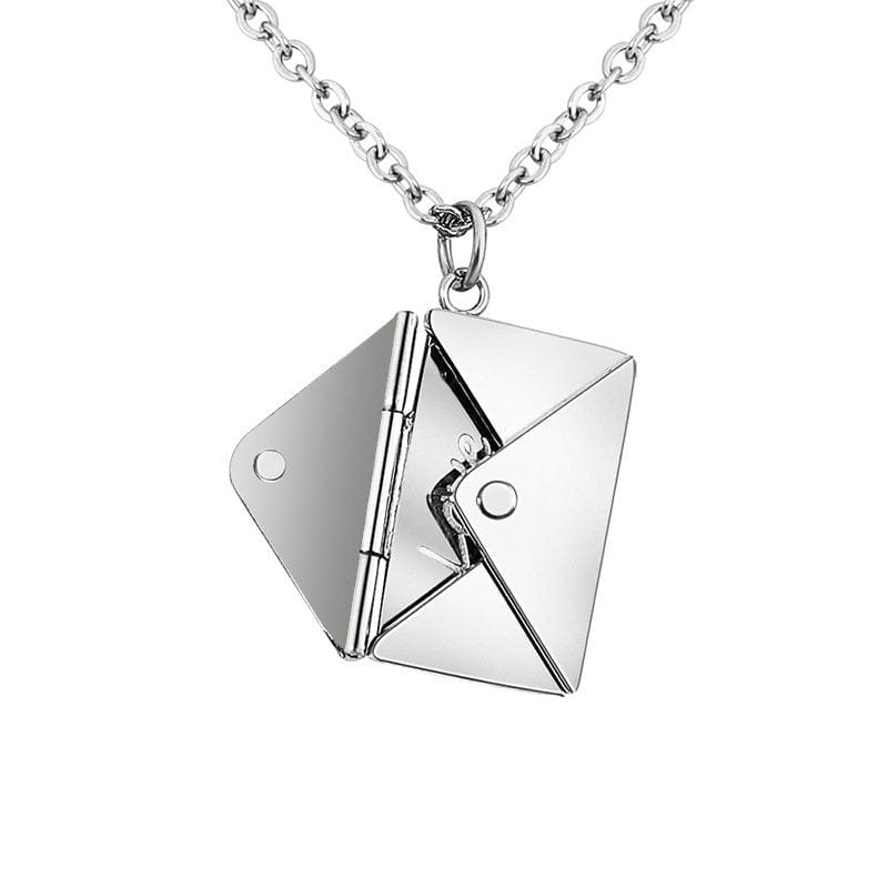 Chic Titanium Steel Envelope Locket Pendant With LOVE YOU Letter Chain Necklace - ArtGalleryZen