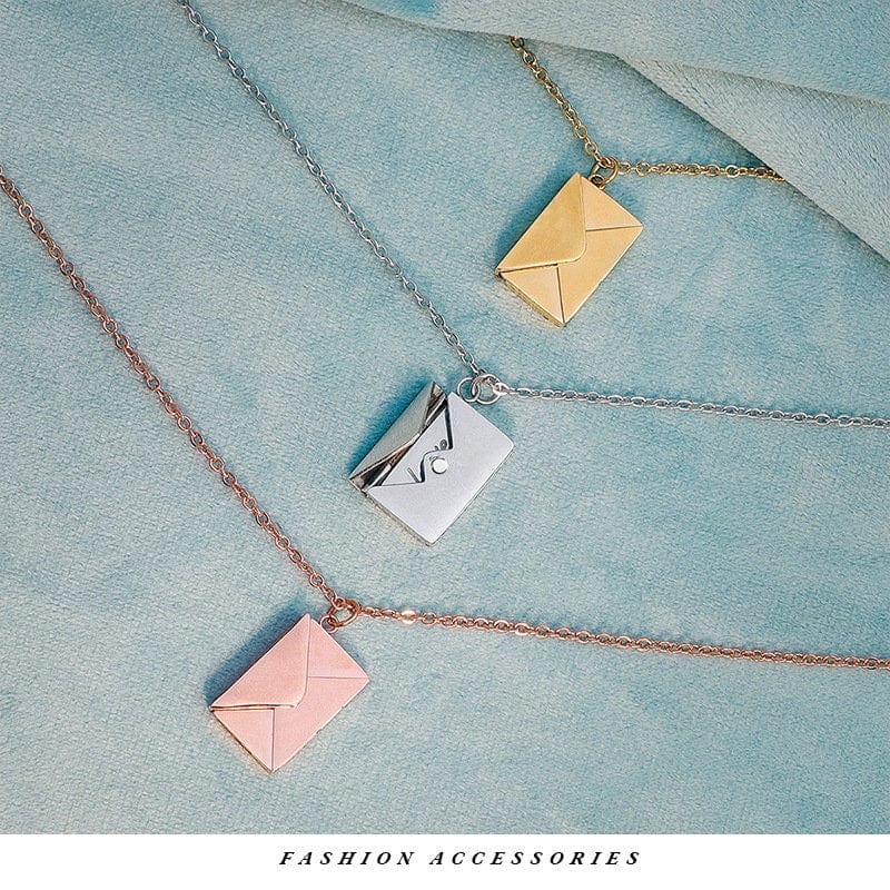 Chic Titanium Steel Envelope Locket Pendant With LOVE YOU Letter Chain Necklace - ArtGalleryZen