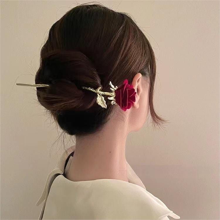 Chic Velvet Rose Chignon Hair Fork Hair Pin - ArtGalleryZen