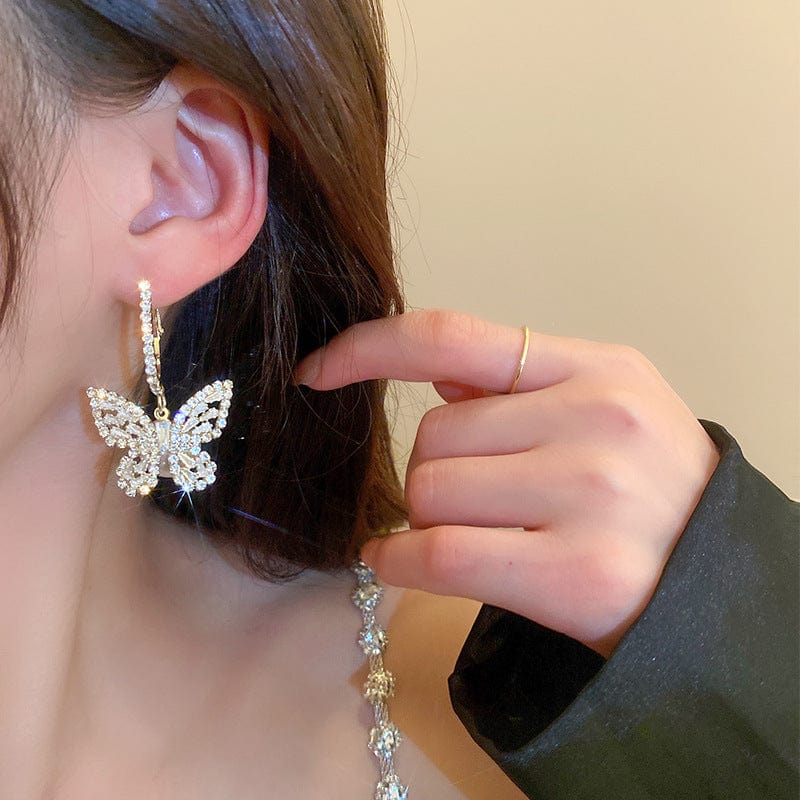 Chic Zircon Butterfly Dangle Earrings - ArtGalleryZen