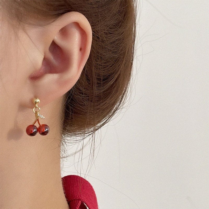 Dainty 18K Gold Filled CZ Inlaid Crystal Cherry Pendant Necklace Earrings Set - ArtGalleryZen