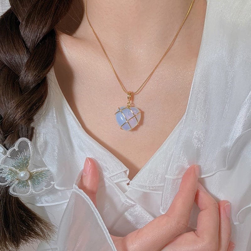 Dainty 18K Gold Filled Opal Heart Pendant Choker Necklace - ArtGalleryZen