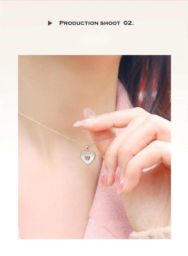 Dainty 18K Gold Filled Rhinestone Inlaid Natural Shell Heart Pendant Necklace - ArtGalleryZen