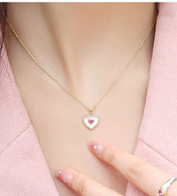 Thumbnail for Dainty 18K Gold Filled Rhinestone Inlaid Natural Shell Heart Pendant Necklace - ArtGalleryZen
