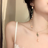 Thumbnail for Dainty 24K Gold Filled Pink Tulip Crystal Pearl Chain Necklace Earrings Set - ArtGalleryZen