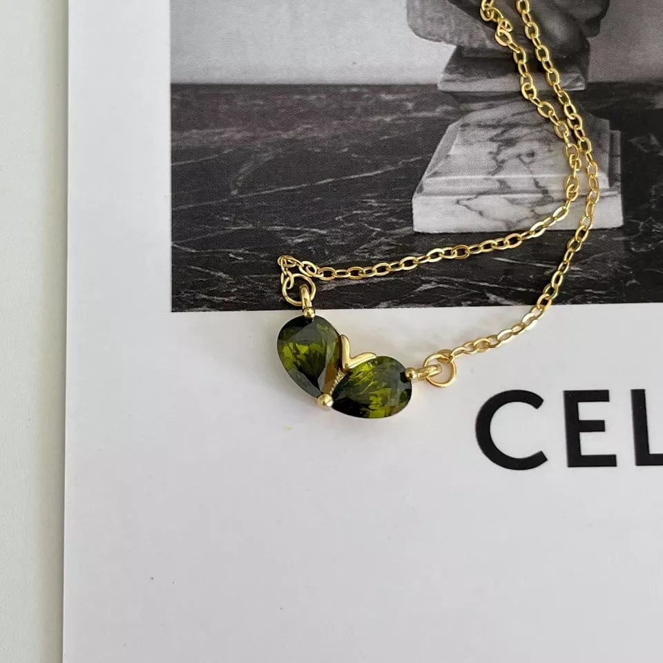 Dainty 24k Gold Plated Emerald Heart Necklace - ArtGalleryZen