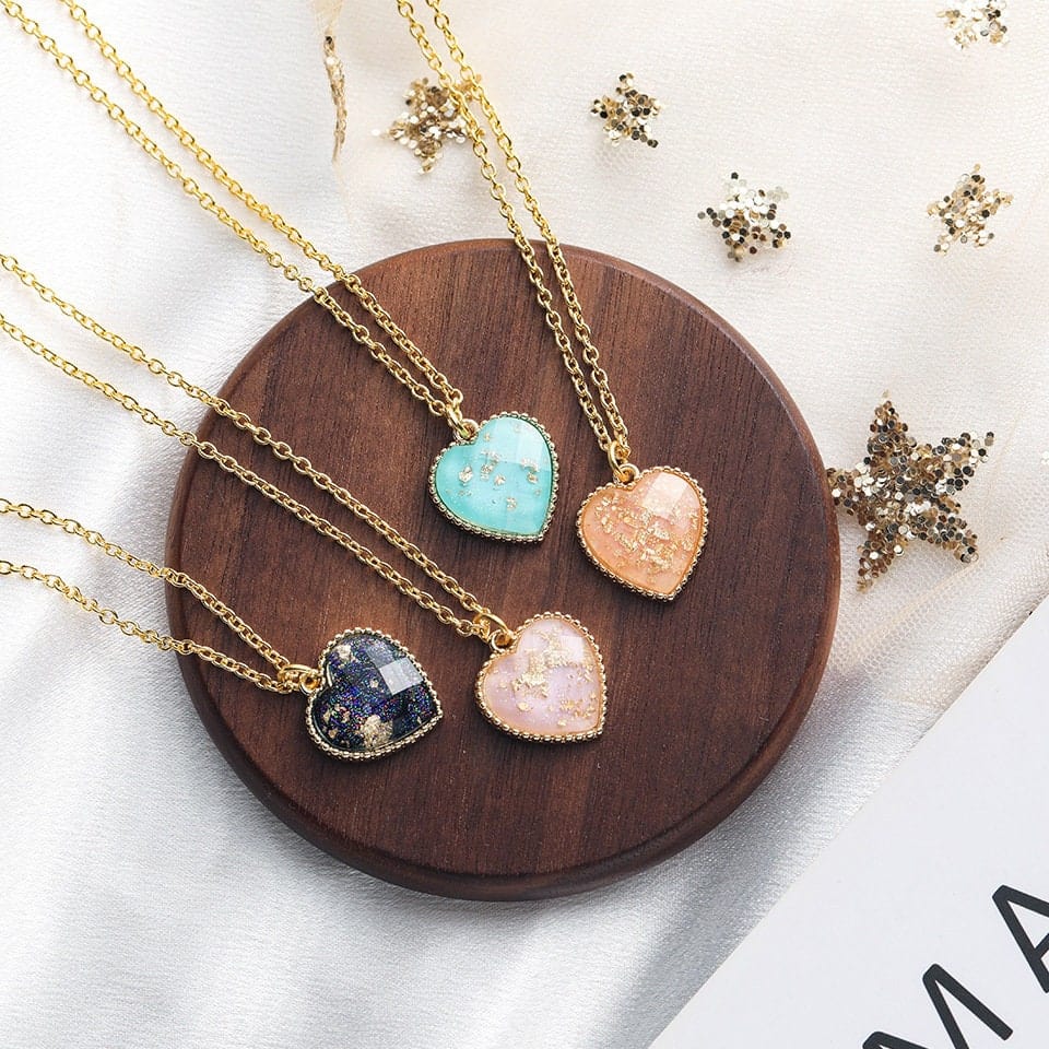 Dainty Colorful Crystal Heart Pendant Chain Necklace - ArtGalleryZen