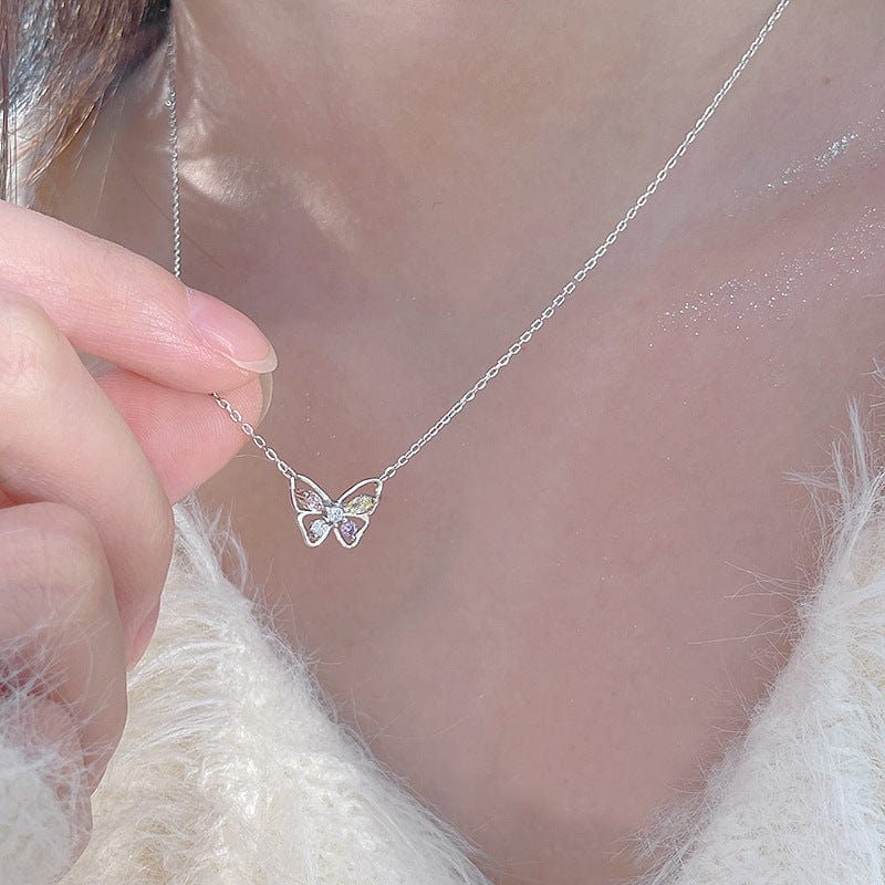 Dainty Colorful CZ Inlaid Butterfly Necklace - ArtGalleryZen