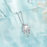 Thumbnail for Dainty Crystal Beating Heart Angel Kitty Necklace - ArtGalleryZen