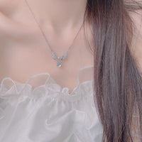 Thumbnail for Dainty CZ Inalid Crystal Waterdrop Angel Wings Necklace - ArtGalleryZen