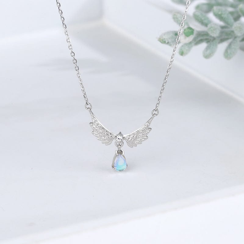 Dainty CZ Inalid Crystal Waterdrop Angel Wings Necklace - ArtGalleryZen