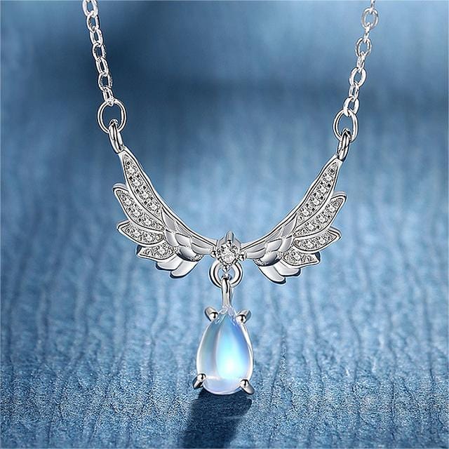 Dainty CZ Inalid Crystal Waterdrop Angel Wings Necklace - ArtGalleryZen