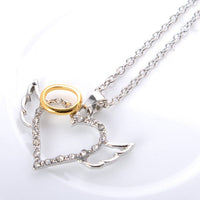 Thumbnail for Dainty CZ Inlaid Angel Wing Heart Pendant Necklace - ArtGalleryZen