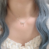 Thumbnail for Dainty CZ Inlaid Bowknot Charm Necklace - ArtGalleryZen