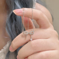Thumbnail for Dainty CZ Inlaid Bowknot Charm Necklace - ArtGalleryZen