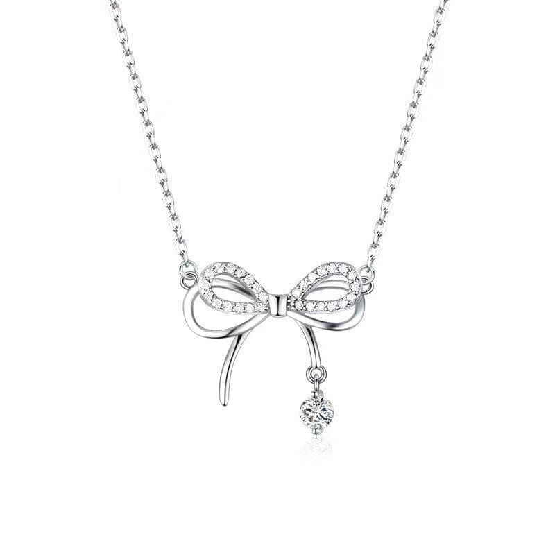 Dainty CZ Inlaid Bowknot Charm Necklace - ArtGalleryZen