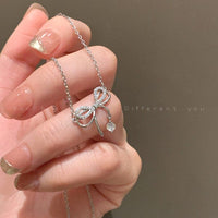 Thumbnail for Dainty CZ Inlaid Bowknot Charm Necklace - ArtGalleryZen