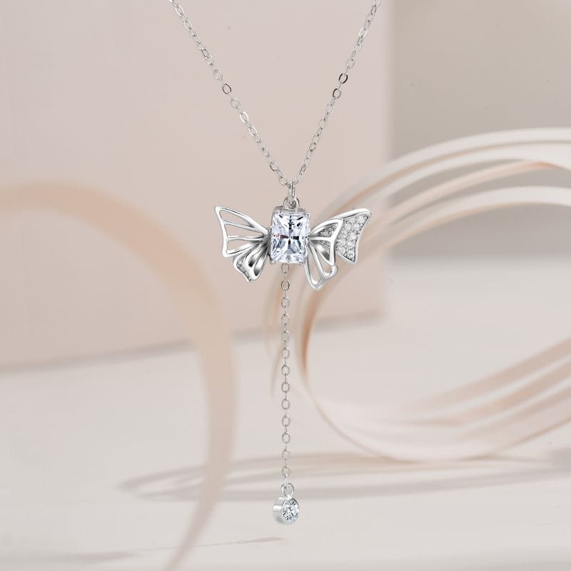 Dainty CZ Inlaid Butterfly Wings Necklace - ArtGalleryZen