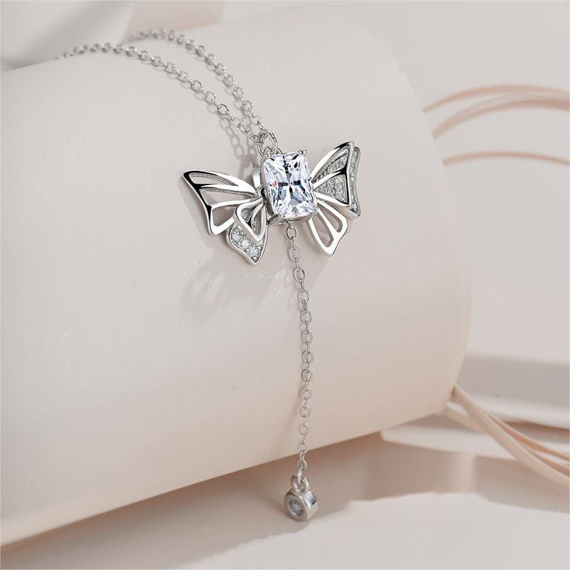 Dainty CZ Inlaid Butterfly Wings Necklace - ArtGalleryZen
