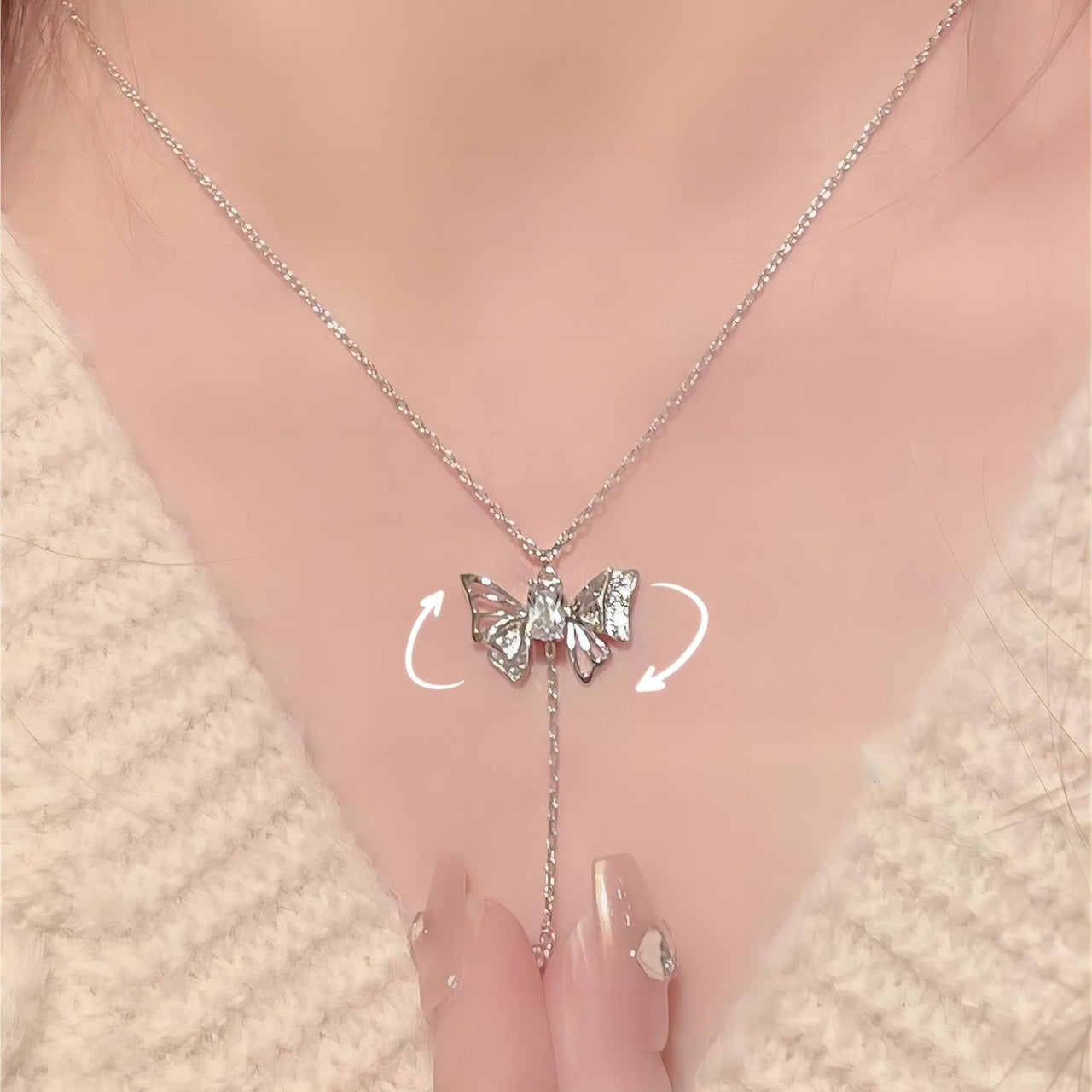 Dainty CZ Inlaid Butterfly Wings Necklace - ArtGalleryZen