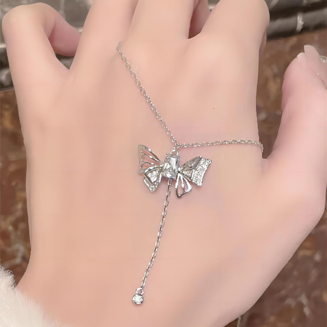 Dainty CZ Inlaid Butterfly Wings Necklace - ArtGalleryZen