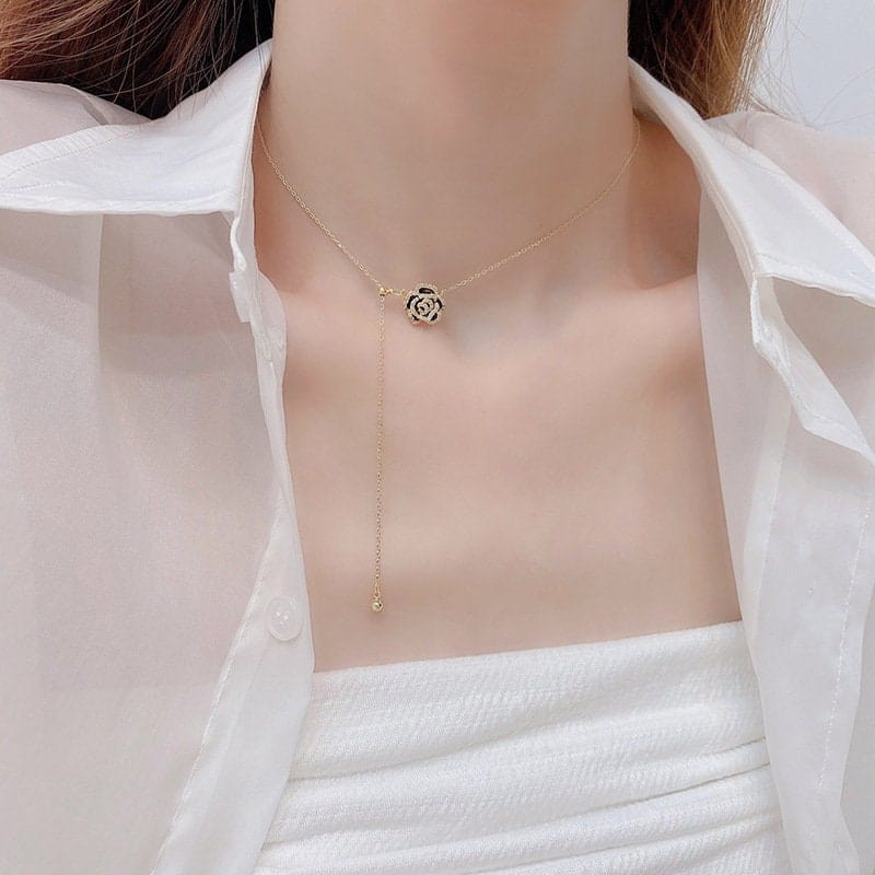 Dainty CZ Inlaid Camellia Cable Chain Necklace - ArtGalleryZen