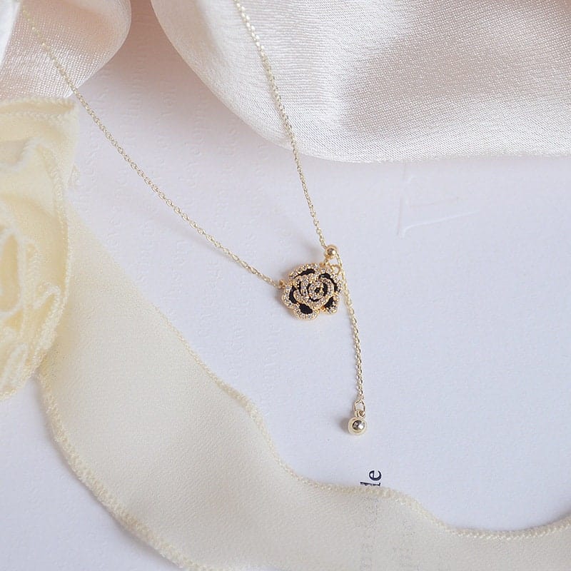 Dainty CZ Inlaid Camellia Cable Chain Necklace - ArtGalleryZen