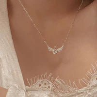 Thumbnail for Dainty CZ Inlaid Crown Heart Angel Wings Necklace - ArtGalleryZen