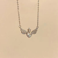 Thumbnail for Dainty CZ Inlaid Crown Heart Angel Wings Necklace - ArtGalleryZen