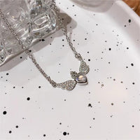 Thumbnail for Dainty CZ Inlaid Crown Heart Angel Wings Necklace - ArtGalleryZen