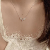 Thumbnail for Dainty CZ Inlaid Crown Heart Angel Wings Necklace - ArtGalleryZen