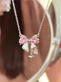 Thumbnail for Dainty CZ Inlaid Crystal Bowknot Star Necklace - ArtGalleryZen