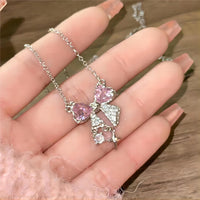 Thumbnail for Dainty CZ Inlaid Crystal Bowknot Star Necklace - ArtGalleryZen