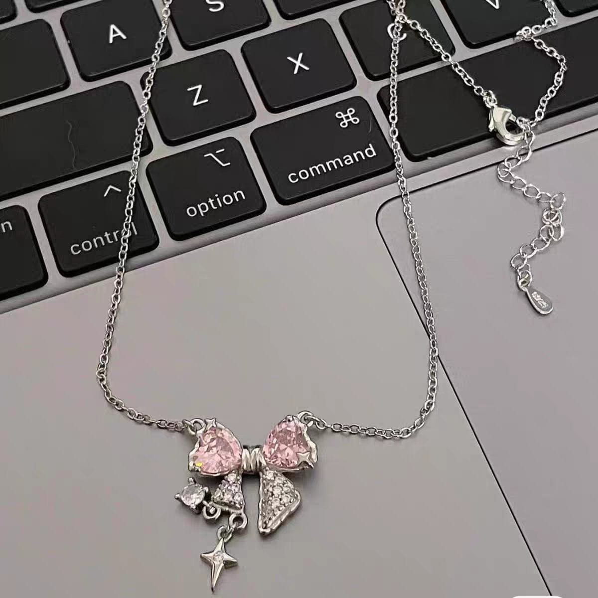 Dainty CZ Inlaid Crystal Bowknot Star Necklace - ArtGalleryZen