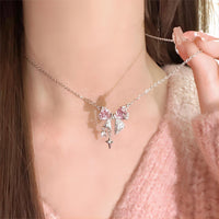 Thumbnail for Dainty CZ Inlaid Crystal Bowknot Star Necklace - ArtGalleryZen