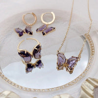 Thumbnail for Dainty CZ Inlaid Crystal Butterfly Necklace Earrings Ring Set - ArtGalleryZen