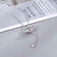 Thumbnail for Dainty CZ Inlaid Pink Crystal Cupid Heart Wings Necklace - ArtGalleryZen