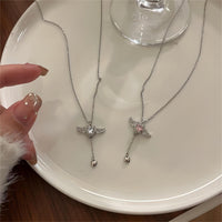 Thumbnail for Dainty CZ Inlaid Crystal Cupid Heart Wings Matching Necklace - ArtGalleryZen