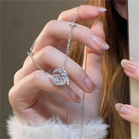 Thumbnail for Dainty CZ Inlaid Crystal Heart Moon Phase Necklace - ArtGalleryZen