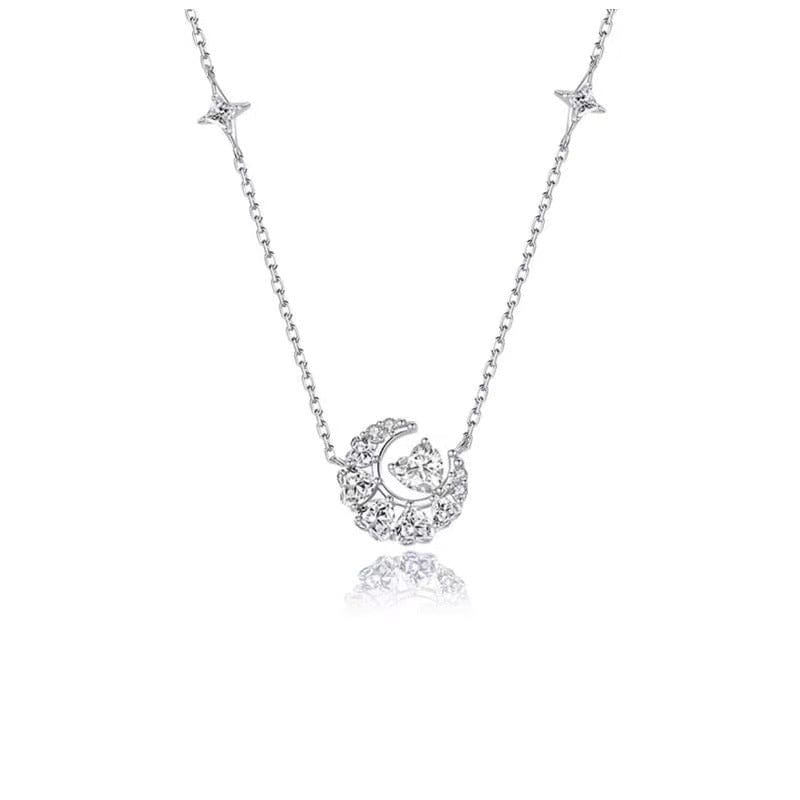 Dainty CZ Inlaid Crystal Heart Moon Phase Necklace - ArtGalleryZen