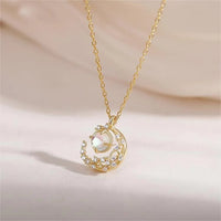 Thumbnail for Dainty CZ Inlaid Crystal Moon Necklace - ArtGalleryZen