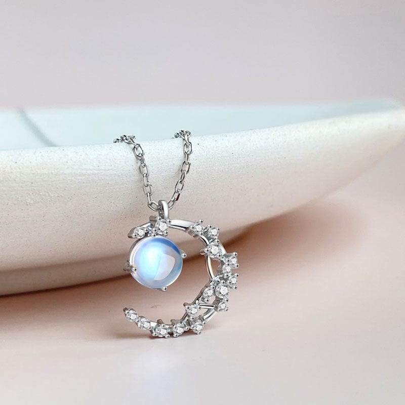 Dainty CZ Inlaid Crystal Moon Necklace - ArtGalleryZen
